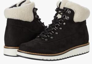 White Mountain Cozy Boots 8 Black NWOT Ankle Booties Lace Up Faux Fur Shearling